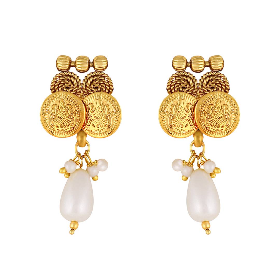 Traditional Laxmi Coin Gold Plated Ethnic Copper Necklace Set For Women